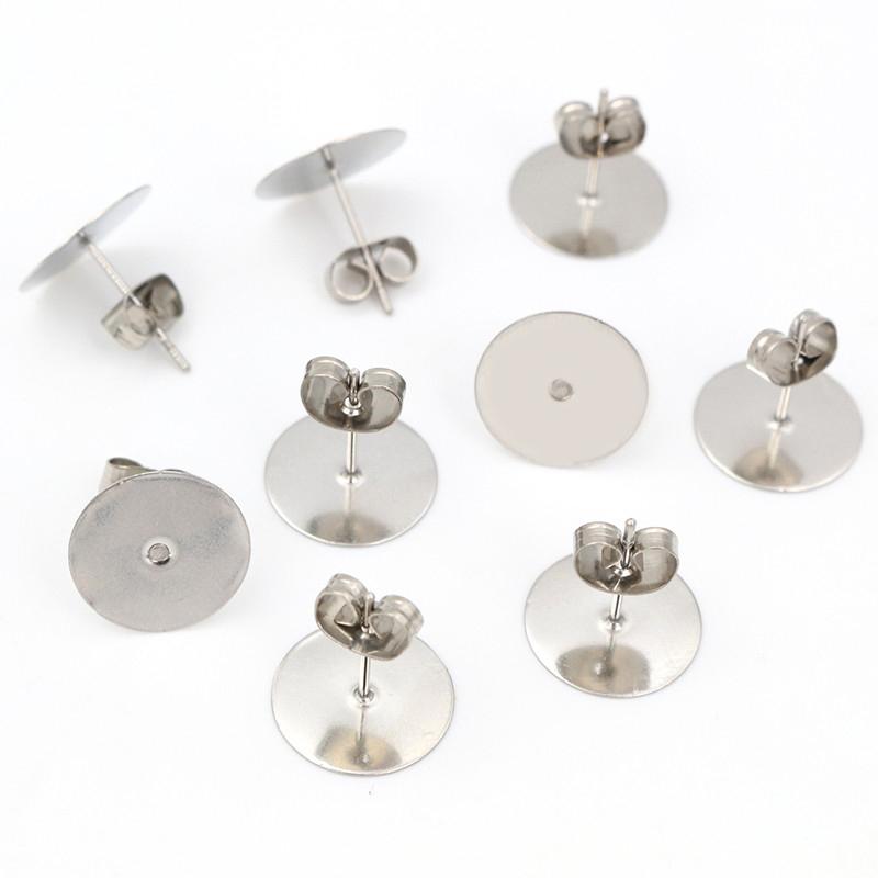 Ne se décolore pas 100 pièces/lot Clous d'oreilles vierges en acier inoxydable Adaptés pour supports de cabochon et camée de 12 mm Accessoires de fabrication de bijoux DIY Fournitures