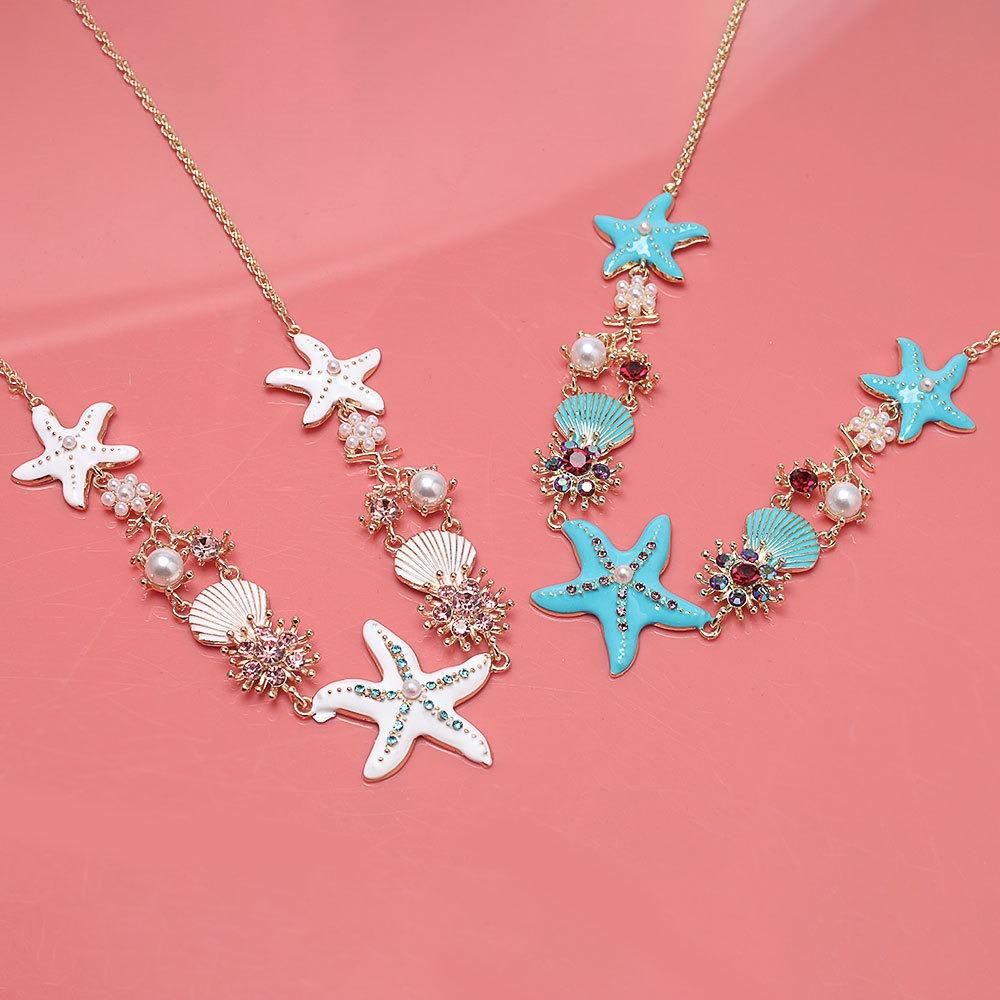 Sea Series Shell Starfish Necklace Zinc Zinc Alloy Rhinestone Pearl Starfish Beach Bracelet  Vacation