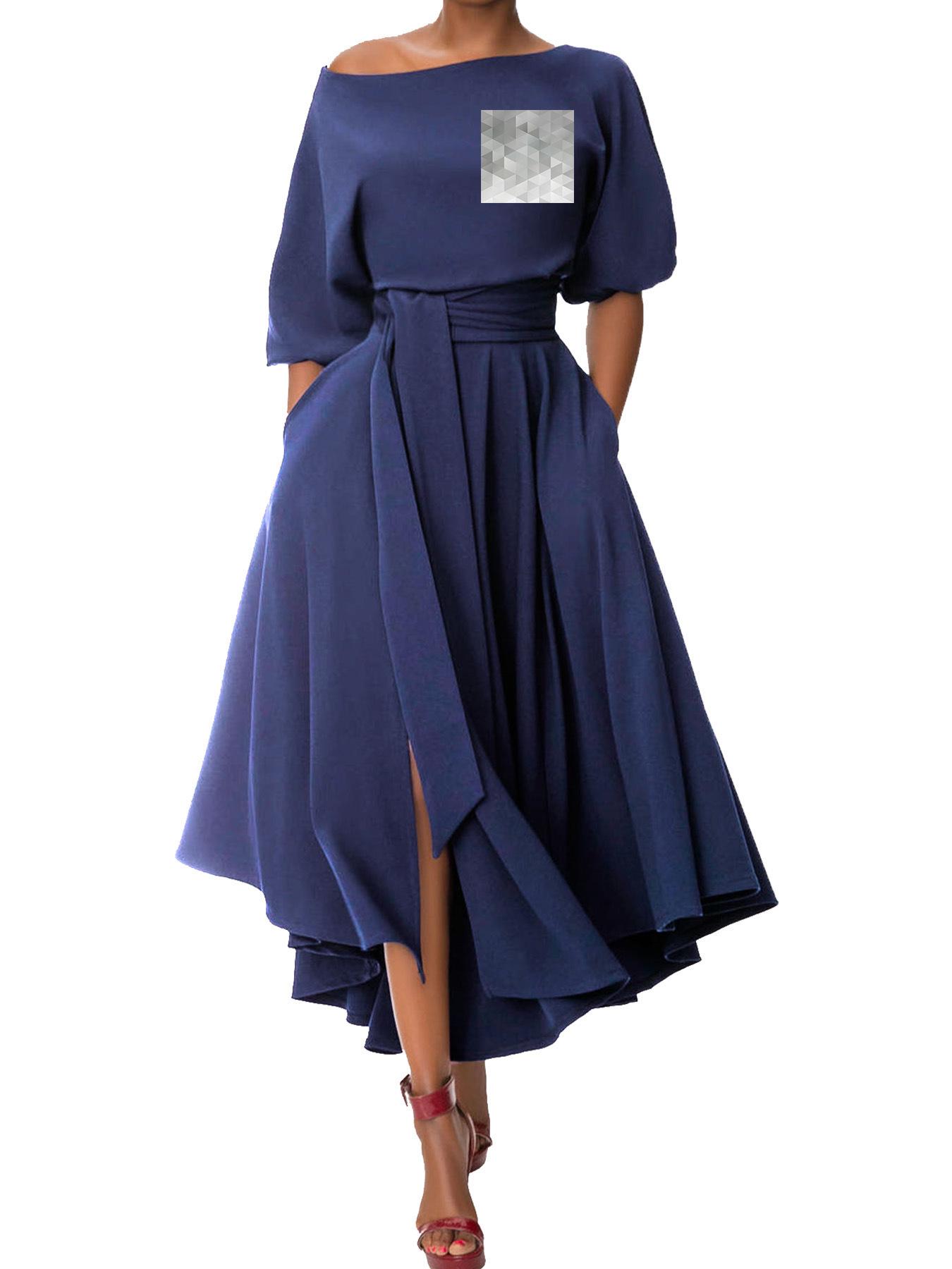 

M3236L Элегантное платье на одно плечо с завязкой и асимметричным подолом Double Extra Large синий