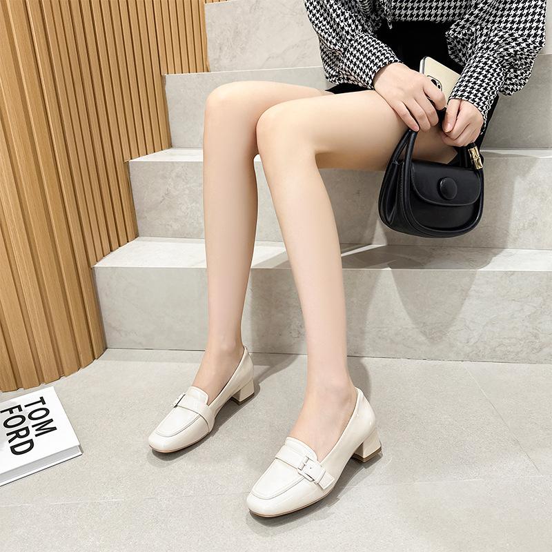 Autumn leather fashion heels women's buckle cuff casual shoes women's one-pedal Mary Jane women's shoes