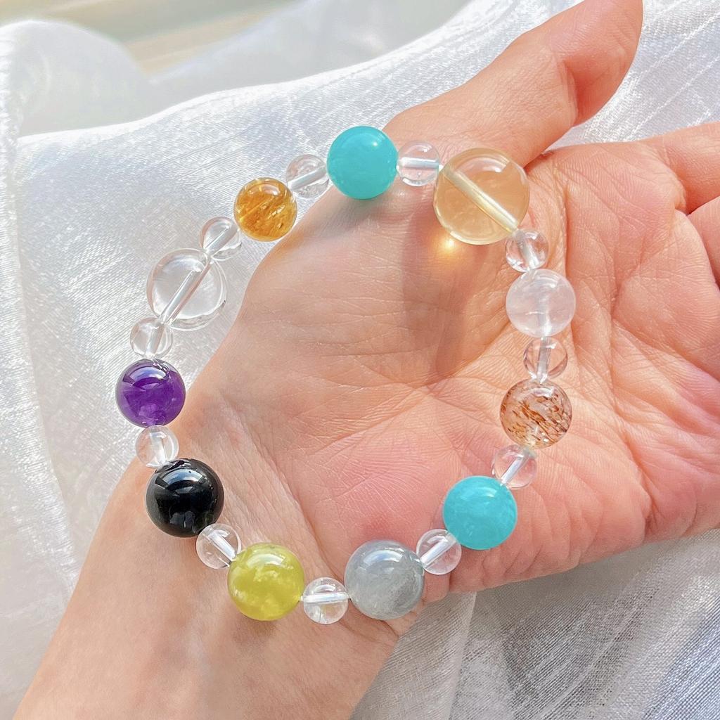 Retro High Quality Natural White Crystal Tianhe Stone Amethyst Lemon Yellow Duobao Bracelet Bracelet.