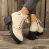 Fashion Women's Chunky Heeled Ankle Boots Metal Decoration Side Zipper High Heeled Booties Woman Fashion Lace Up Platform Short Boots