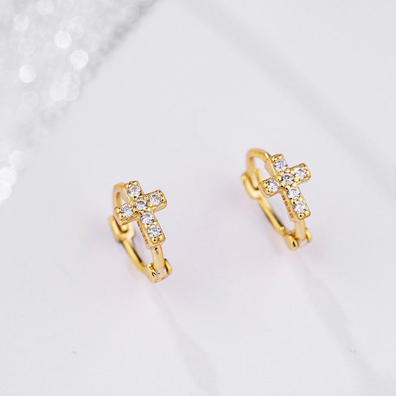 

Korean Simple 925 Sterling Silver Zircon Cross Hoop Earrings for Women S925 Wedding Party Jewelry Gift Aretes De Mujer золотий