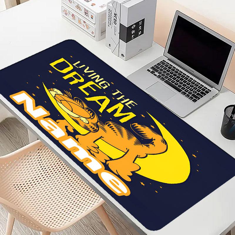 Custom Name Personalized Garfield Pattern Mousepad, Laptop PC Desk Mat, Decorative Desk Mat for Home Keyboard Pad Gift