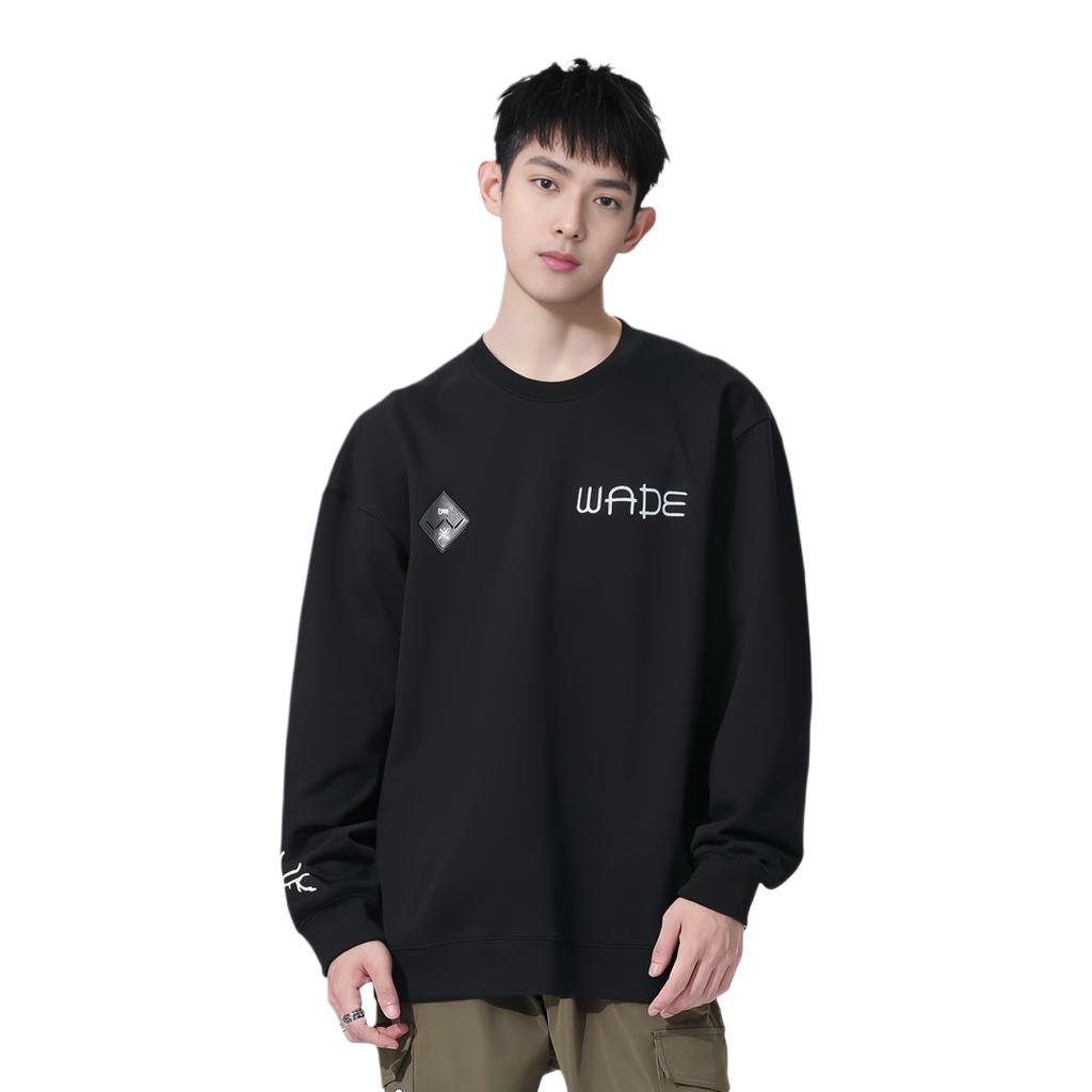 Li-Ning Wade Series Printed Letter Crewneck Pullover Sweatshirt Unisex Sweatshirt Black AWDTB79-1