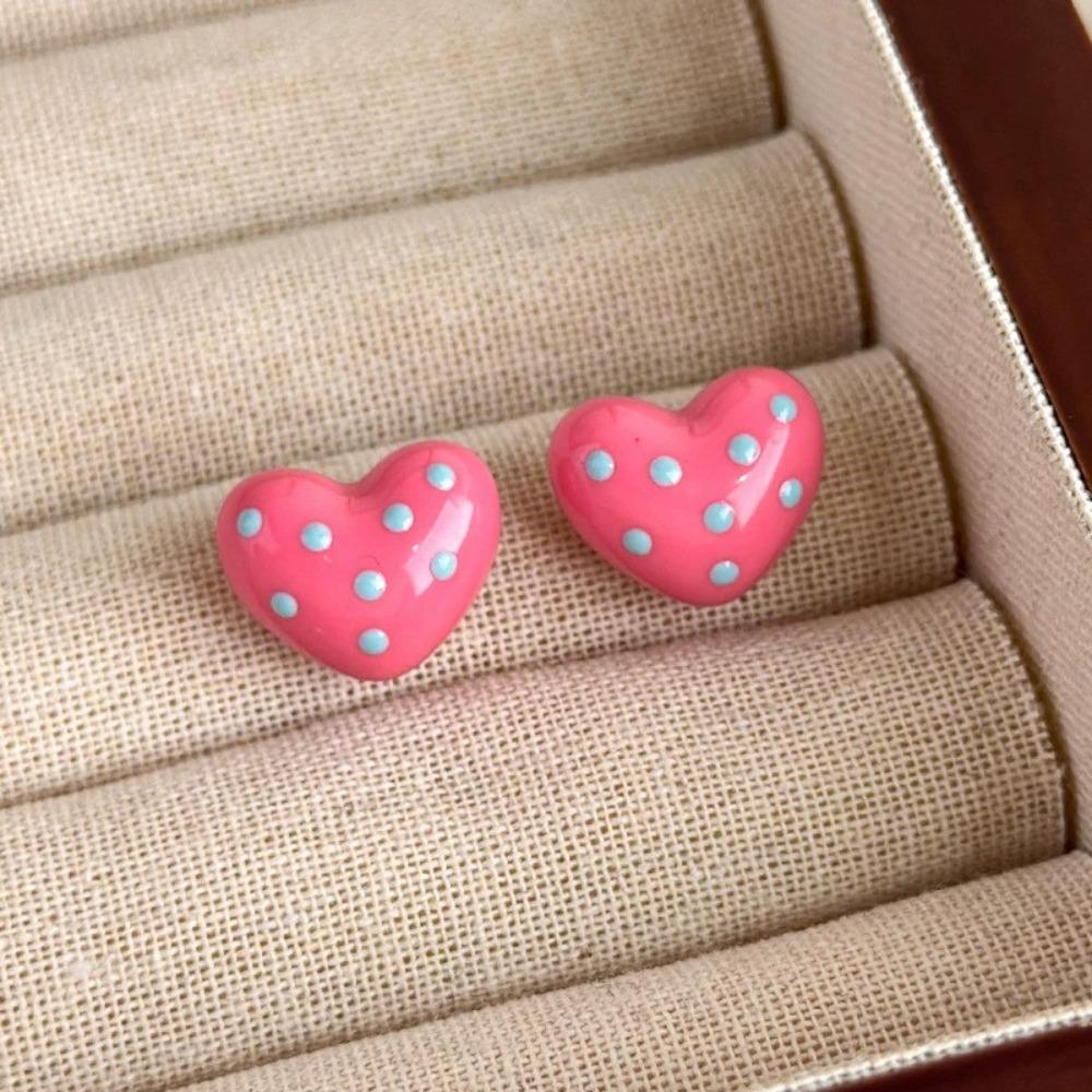 Korean Style Summer Sweet Fashion Retro Elegant Cute Heart Polka Dot Pendant Earrings for Women Vacation Jewelry Accessorie Gift