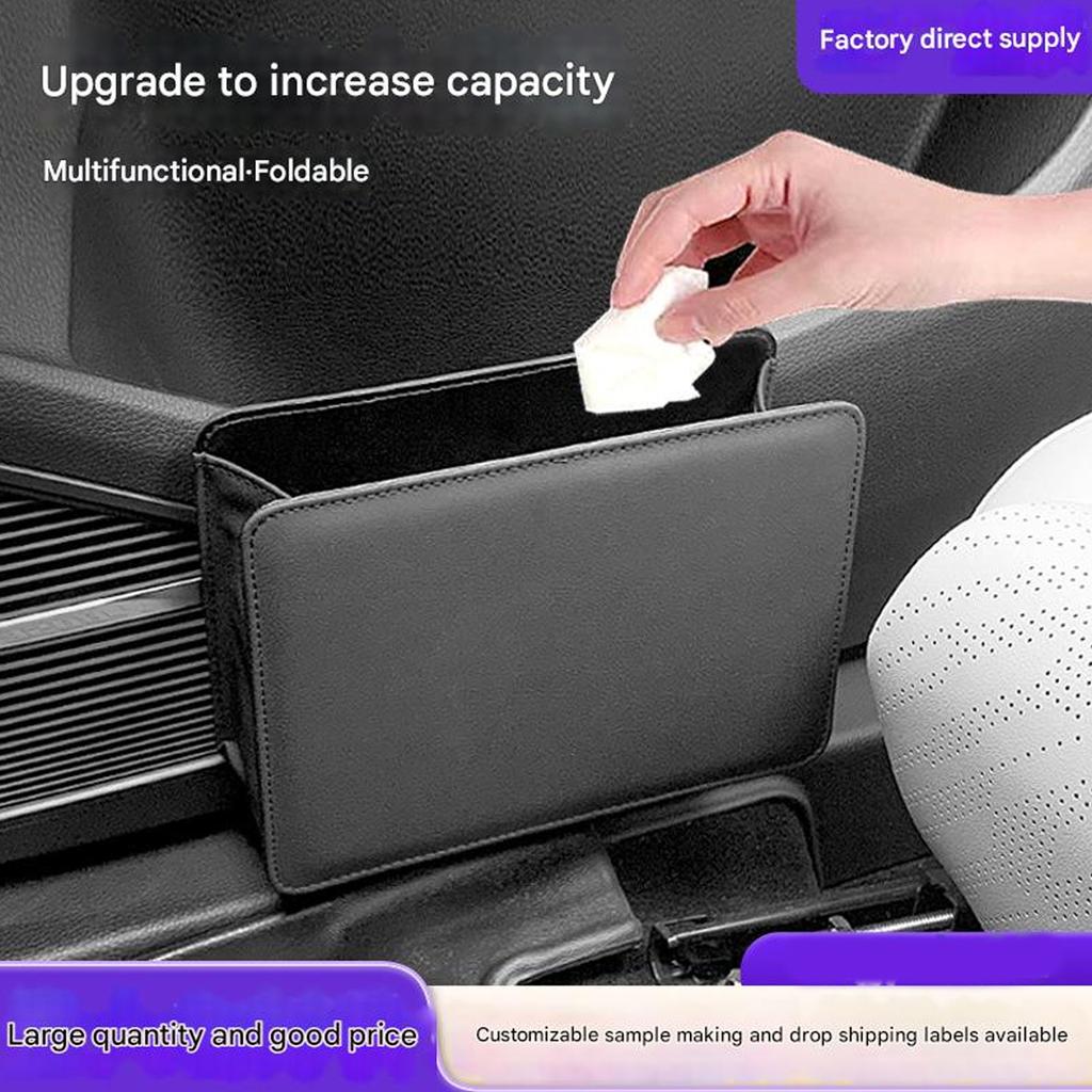Convenient Leather Vehicle Garbage Holder Leakproof Construction Dust Bin Easy Cleaning Removable Design For Auto Spaces