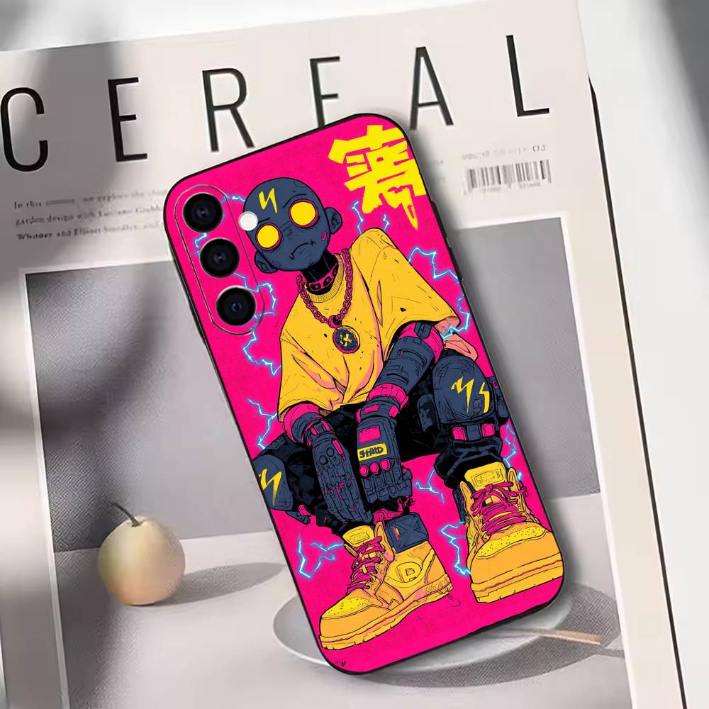 Hip-hop Comic Character Sticker Phone Case For Samsung Galaxy A73,A72,A71,A70,A53,A52,A51,Soft Silicone Black Cover