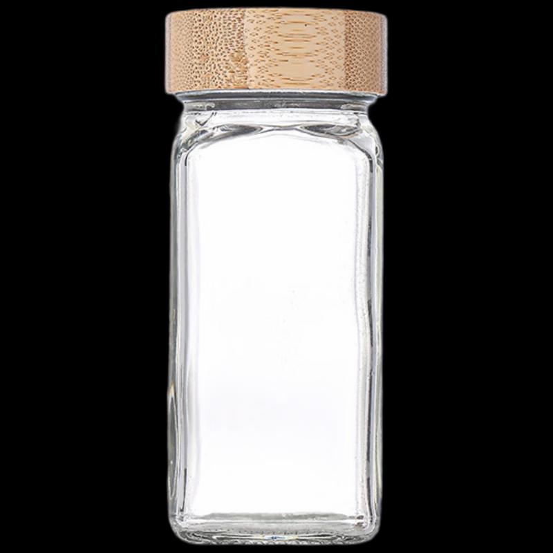 ZISIZ 120ml Square Seasoning Jars with Wooden Lids, 4-Pack