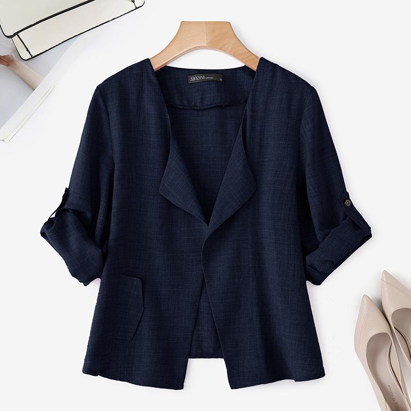 

ZANZEA Женский повседневный однотонный тонкий кардиган-блузка с длинным рукавом 2XL темно-синий