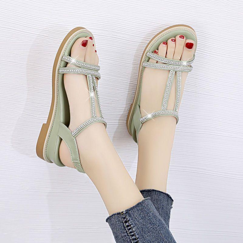 Sandals for Women Roman Style Flat Rubber Diamond Woman Shoes Open Toe Comfort Low Price Daily Casual Vintage Anti Slip Hot Pvc