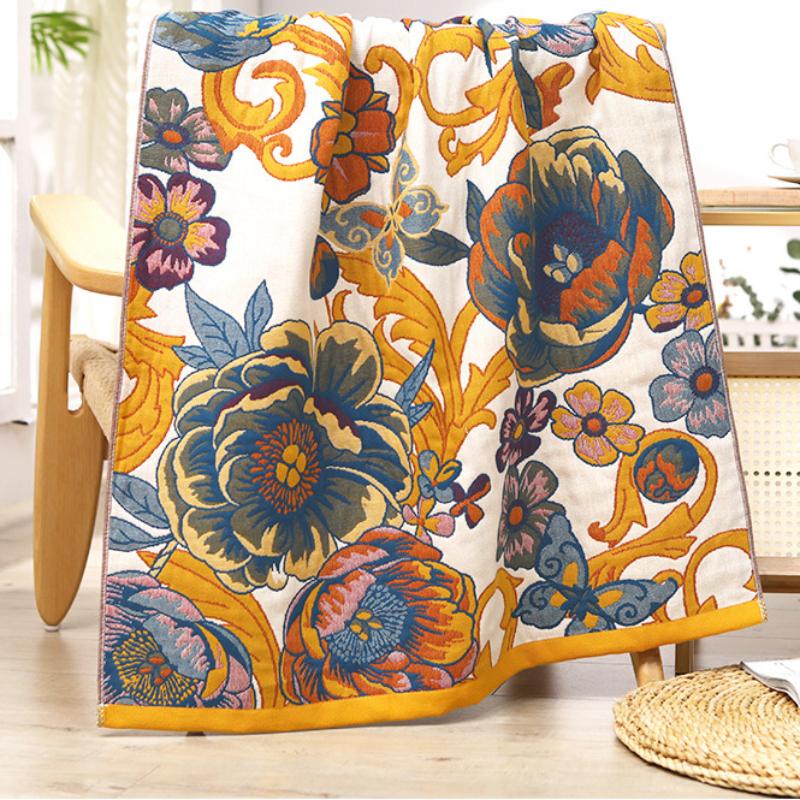 

Полотенце с цветущими цветами 80x160 см, банное полотенце из чистого хлопка, 5-слойное хлопковое марлевое впитывающее воду быстросохнущее большое полотенце для купания