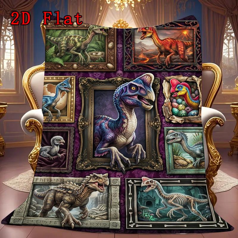 Prehistoric Dinosaurs 2D Flat Pattern Flannel Blanket, High quality All Seasons, Home Decor, Warmth and Comfort, Perfect for Christmas Gifts.