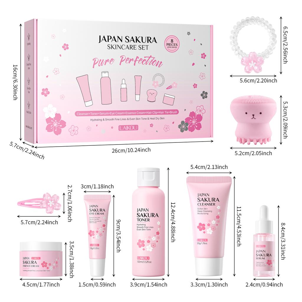 LAIKOU Coffret de soins Sakura 8 pièces – Cadeau d'anniversaire pour une peau éclatante