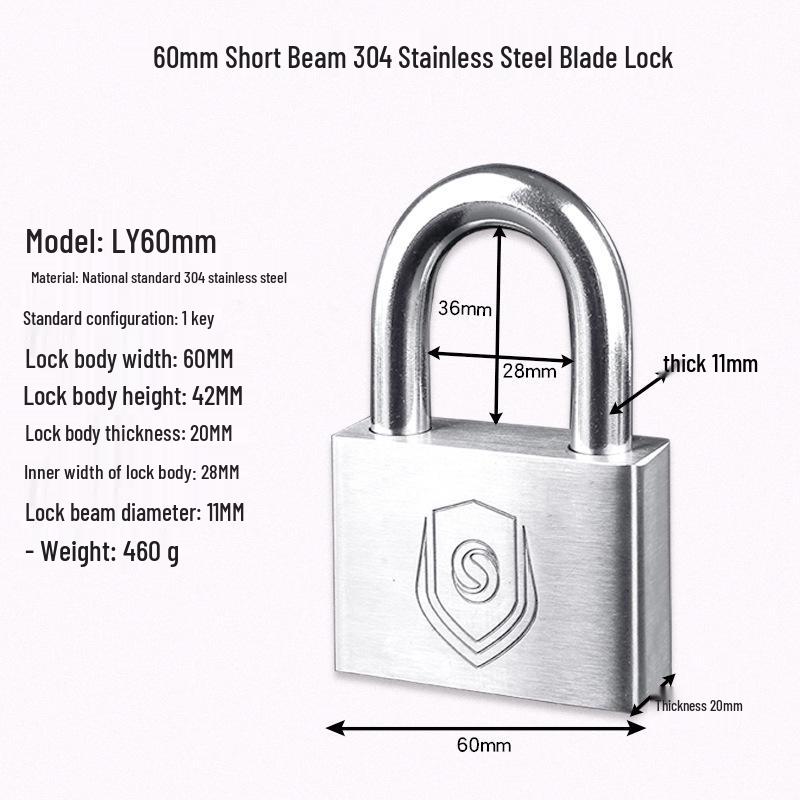 304 Stainless Steel Waterproof Anti-theft Door Padlock - Rustproof, Rainproof & Anti-pry for Outdoor Use