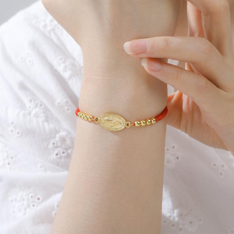 1Pcs Stainless Steel Cross Women'S Red Bracelet Holy Mother Mary Pendant Bracelet Rouge Gold Color Jewelry Religious Gifts
