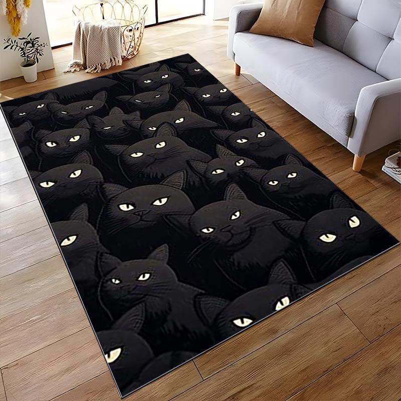 Black Cat Pattern Carpet with Mysterious Eyes for Home Decor Suitable for use as an anti-slip for living room bedroom sofas