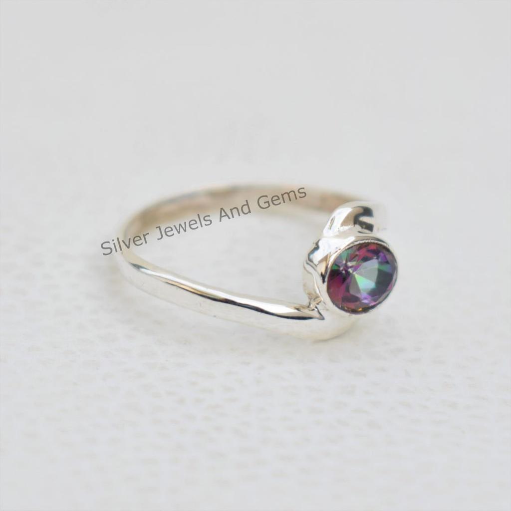 Mystic Topaz Ring: Handmade 925 Sterling Silver Oval Gemstone Dainty Ring