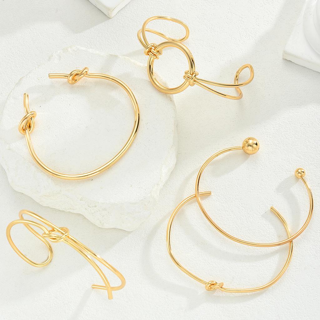 5Pcs Gold Color Knot Circle Cuff Bangle Set For Women Chunky Minimalist Twisted Knot Open Cuff Bracelets Trendy Jewelry Gift New