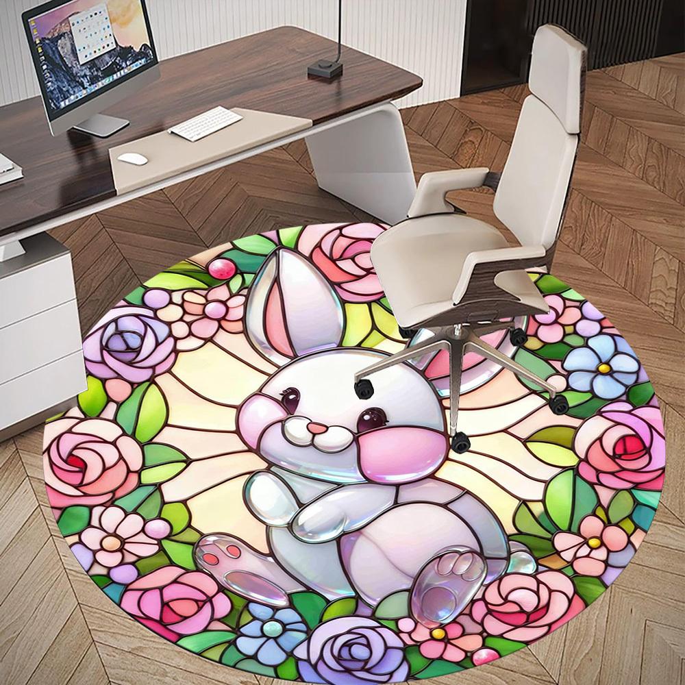 1pc Rabbit Flowers Round Chair Mat Office Area Rug - Non-Slip, Floor Mat for Office, Bedroom, Ideal Home Decor Gift C0112075