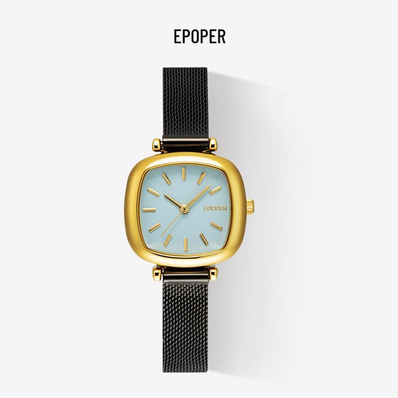 Sleek Black Gold Small Square Quartz Watch, Versatile Steel Band, Waterproof Casual Design