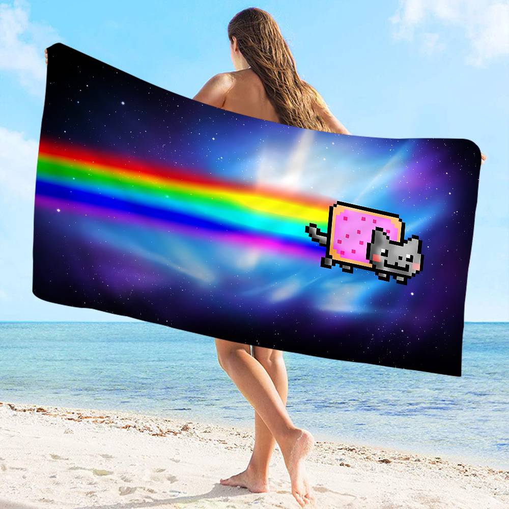 Cartoon N-Nyan Cats Cute Microfiber Blanket Quick Drying Beach Towels Oversized Printing Super Absorbent Pool Towel Blanket