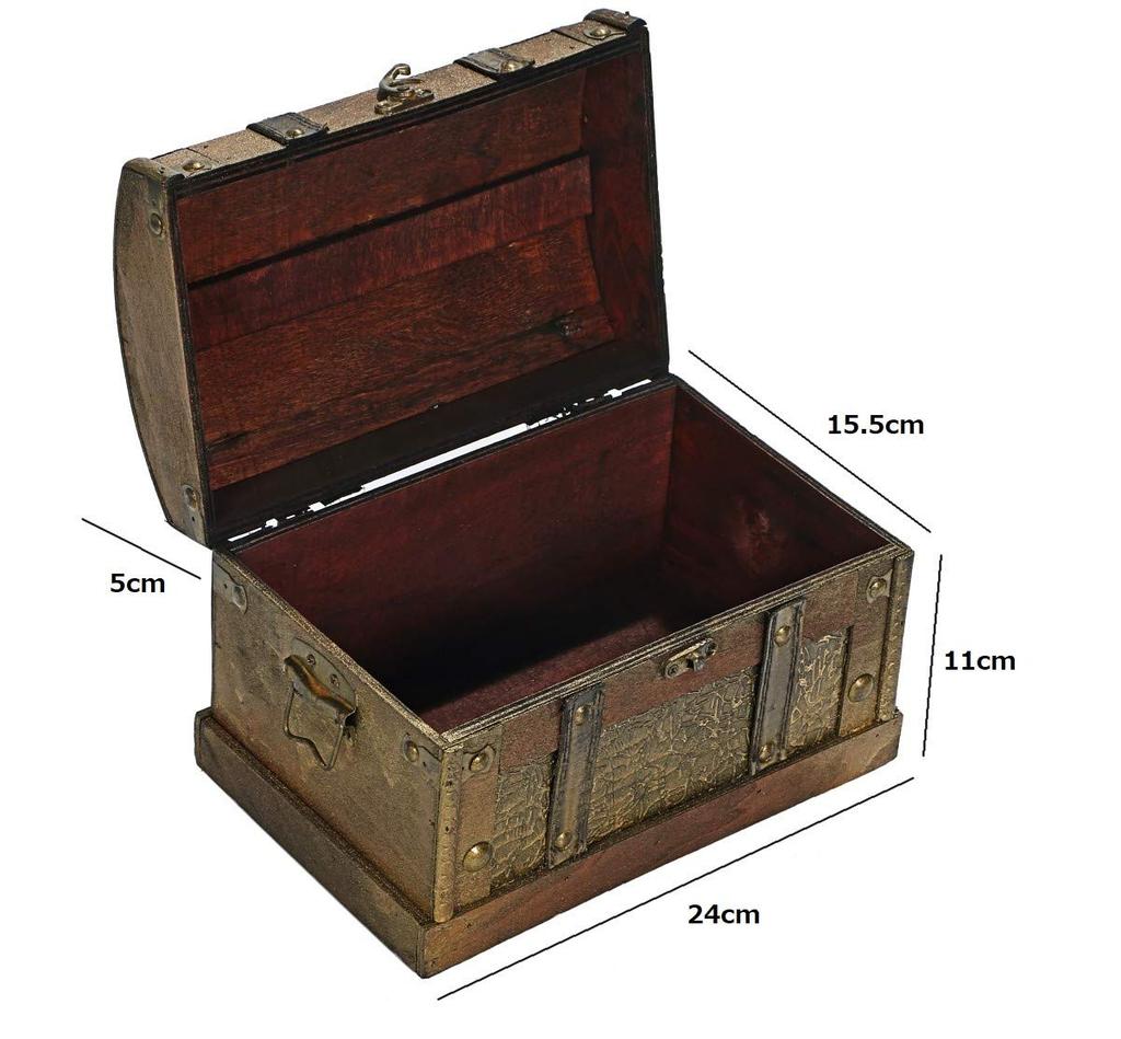 R_planning Antique Wooden Treasure Chest Box, Retro Vintage Decorative Trinket Box