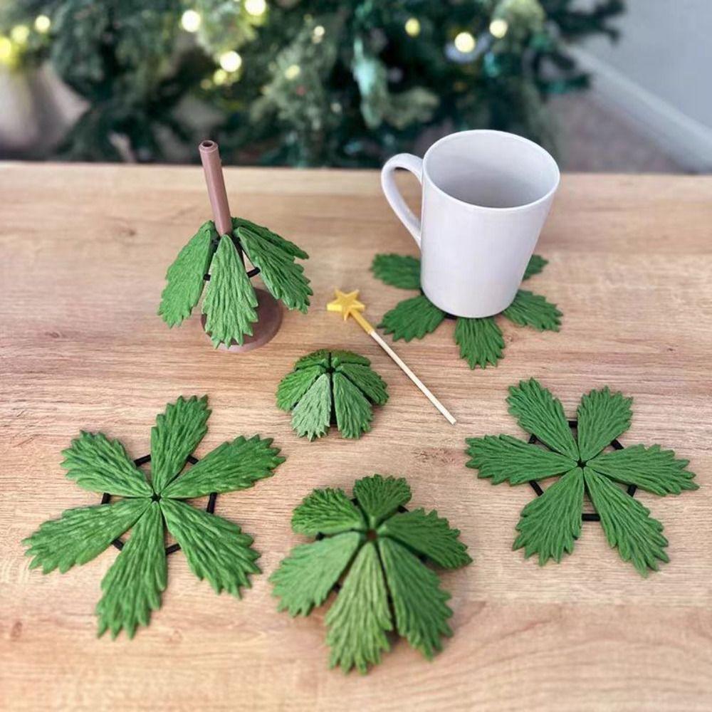 Press Christmas Tree Coaster Foldable Leaf Base Cup Mat Christmas Tree Quirky Toys Children Girl