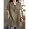 Middle-Aged Mother Cotton V-neck Short sleeve Shirts Women Summer Plus size Loose Slimming Western Style Mid-Length T-shirt Top