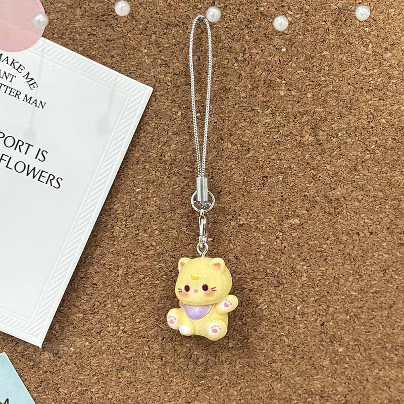 New Cartoon Kitten Mobile Phone Chain  Cute Resin Keychain  Girl Student Bag Pendant  Couple and Best Friend Gift