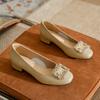 Leather thick heel grandma shoes women's shallow mouth spring and autumn rhinestone temperament square head low heel single shoes soft leather not