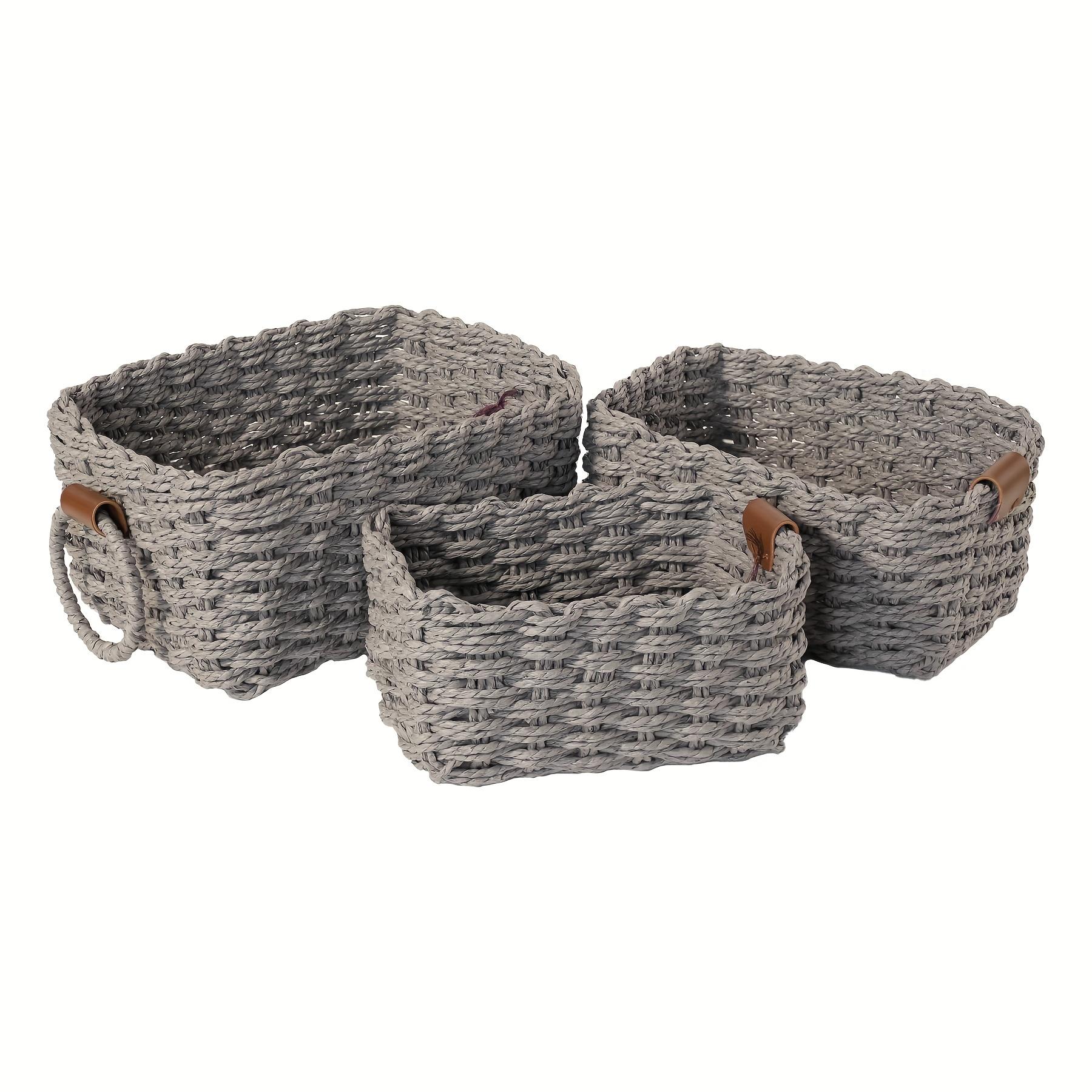 

Woven Storage Basket, Paper Rope Storage Basket with Handle, Small Woven Basket for Organising, Decorated Cute Gift Basket