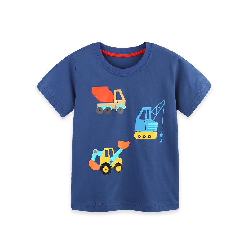 Summer Boys' Short-Sleeved Cartoon Print T-Shirt Children's Crew Neck Knitted Cotton T-Shirt