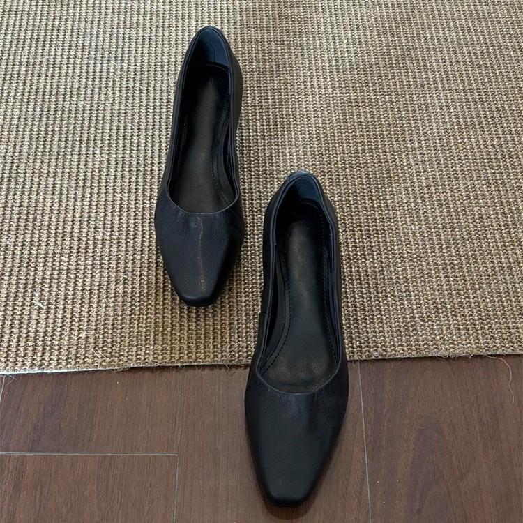 Schafsleder-Version~ Elegant und schlicht, vielseitige Mode für den Pendelverkehr, leichte Mundpartie, dicker Absatz, einzelne Schuhe, Damen, Retro-Temperament, weiche Sohle, Arbeitsschuhe