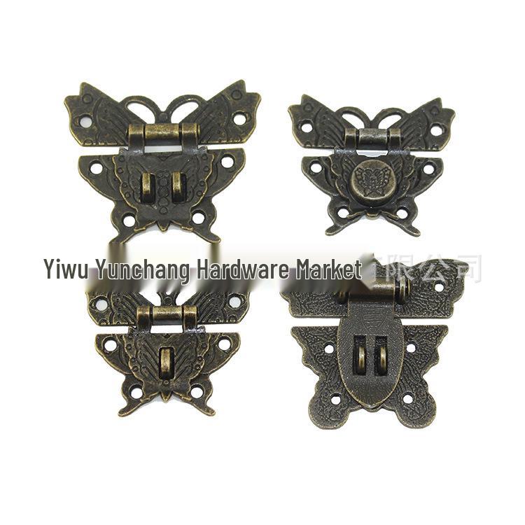 Set aus 4 antiken Bronze-Schmetterlingsriegeln: Kleiner Legierungsverschluss für Geschenk- und Holzkisten
