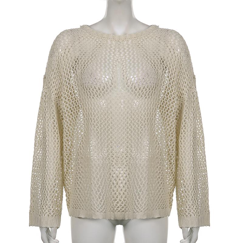 Pullover Streetwear Donna Vintage Casual Maglione in Maglia T-shirt Manica Lunga Y2K Top Smock Vuoti Maglioni Larghi T-shirt Moda