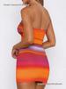 European & American Women's Rainbow Print Strapless Ruffled Dress - Summer Nightclub Wear