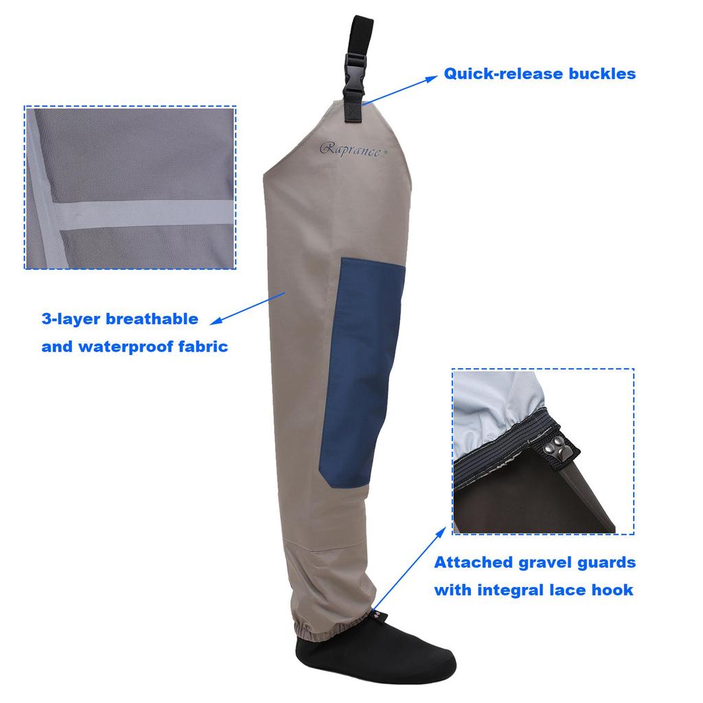 Raprance Waterproof Fishing Waders Stockingfoot Hip/Thigh High Waders for Fly Fishing Blue