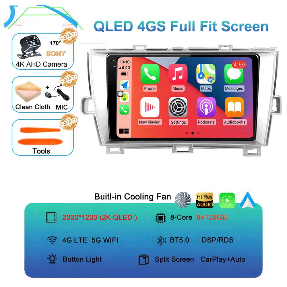 Android 14 For Toyota Prius XW30 30 2009-2015 GPS Stereo Auto Head Unit QLED Navigation NO 2DIN Car Radio Multimedia Player DVD