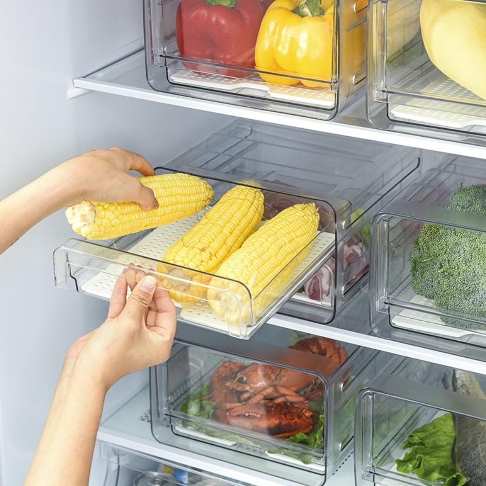 Transparent Food Storage Drawer Stackable Fresh Keeper Bin Vegetable Fridge Organizer Household