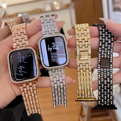 Luxury Diamond Metal Strap for Apple Watch Ultra2 49mm 9 8 7 45mm for IWatch Series 6 5 4 40mm 42 38mm Stainless Steel Women Band