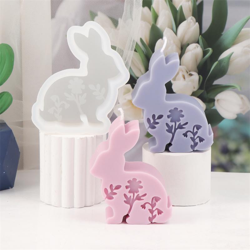 3D Easter Bunny Silicone Candle Mold DIY Embossed Flower Rabbit Design Aromatherapy Candles Gypsum Soap Home Decor