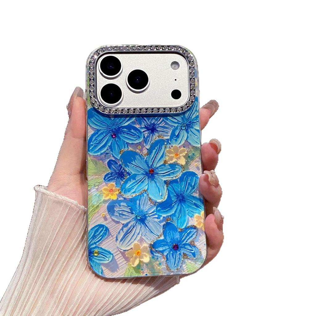 Seiten S-Diamant Ölgemälde Blumen Hülle für iPhone 17 Pro Max - Wohlstands Design 16 Pro Edition