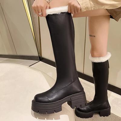 Women's Plush Warm Thigh High Boots 2024 Winter Velvet Round Toe Thick Sole High Snow Boots Knee Length Boots Platform Shoes New