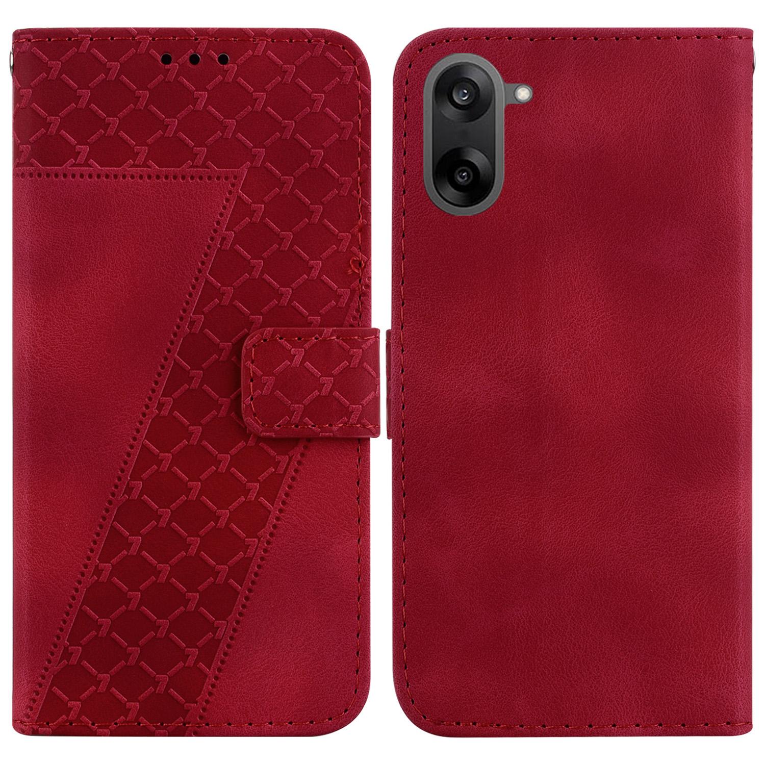 

Для OnePlus Nord CE5 5G Чохол-підставка Шкіряний чохол для телефону з тисненням візерунка у формі 7 та ремінцем Red