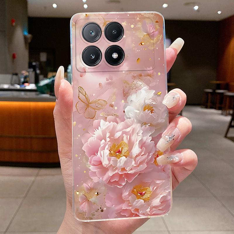 Phone Case For Xiaomi POCO X6 PRO 5G/Redmi K70E Fundas Capa Butterfly Bow Protective Casing Transparent Soft Silicone TPU Cover