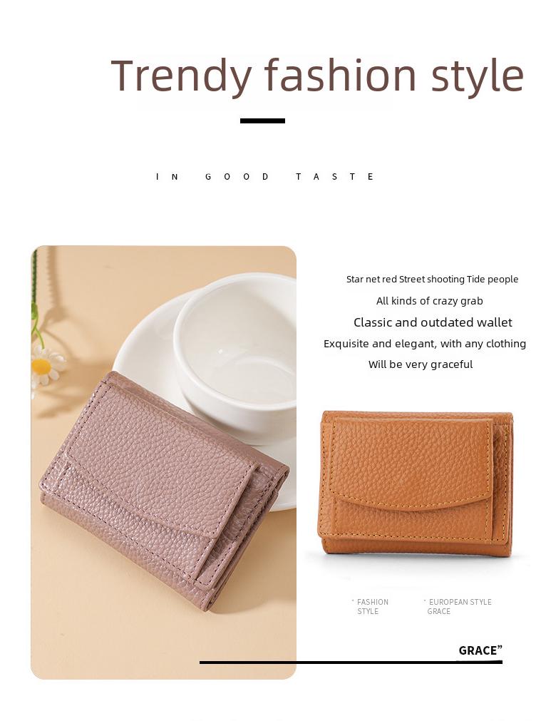 Japon Tarzı Kadın İnek Derisi Cüzdan - Kısa Deri Bozuk Para Kesesi