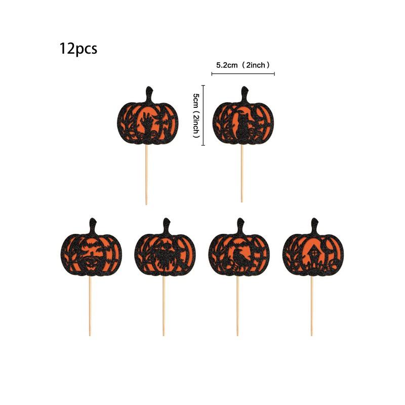 Halloween Pumpkin Party Decorations Ghost Theme Cake Toppers Paper Set Dessert Table Decoration