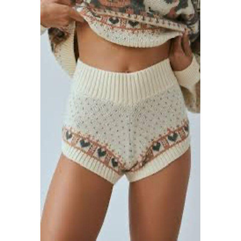 

American Style UO ~ Jacquard Knitting Sweater Shorts Women s Clothing Light Beige XL