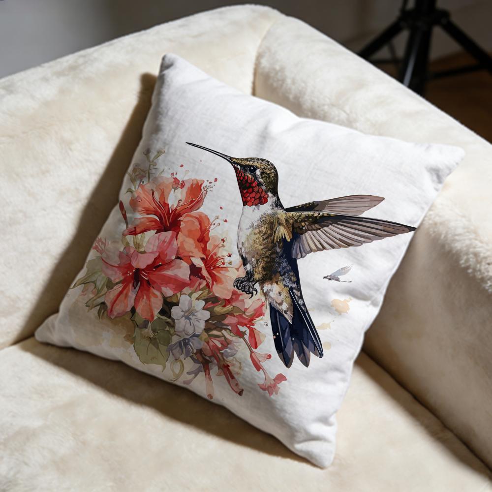 Hummingbird Spring Flowers Cushion Cover Soft Decorative Pillow Case Suitable For Bedroom Sofa Car Travel Use